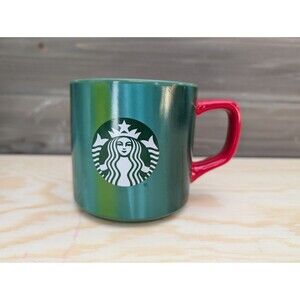 Starbucks Coffee Mug Holiday 2022 11 oz Green Siren Logo With Red Handle